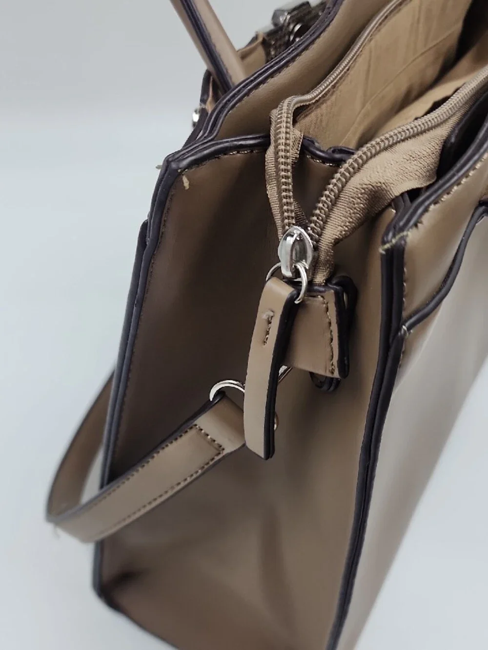 Adrienne Vittadini Taupe Croc-Embossed Satchel with Stud Accents